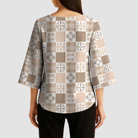 Hawaiian Palaka Quilt Pattern Kimono Sleeve Blouse Hawaii Culture Bird of Paradise Exotic Motif - Polynesian Pride