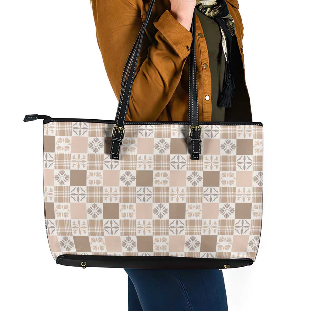 Hawaiian Palaka Quilt Pattern Leather Tote Bag Hawaii Culture Bird of Paradise Exotic Motif - Polynesian Pride