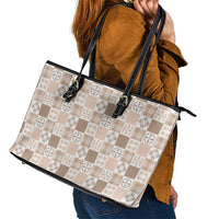 Hawaiian Palaka Quilt Pattern Leather Tote Bag Hawaii Culture Bird of Paradise Exotic Motif - Polynesian Pride