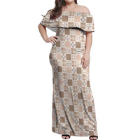 Hawaiian Palaka Quilt Pattern Off Shoulder Maxi Dress Hawaii Culture Bird of Paradise Exotic Motif - Polynesian Pride