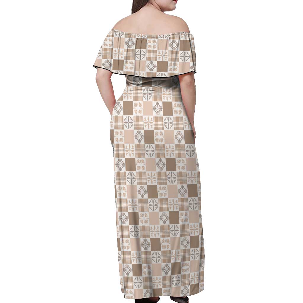 Hawaiian Palaka Quilt Pattern Off Shoulder Maxi Dress Hawaii Culture Bird of Paradise Exotic Motif - Polynesian Pride