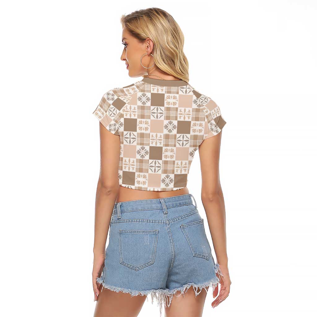 Hawaiian Palaka Quilt Pattern Raglan Cropped T Shirt Hawaii Culture Bird of Paradise Exotic Motif - Polynesian Pride