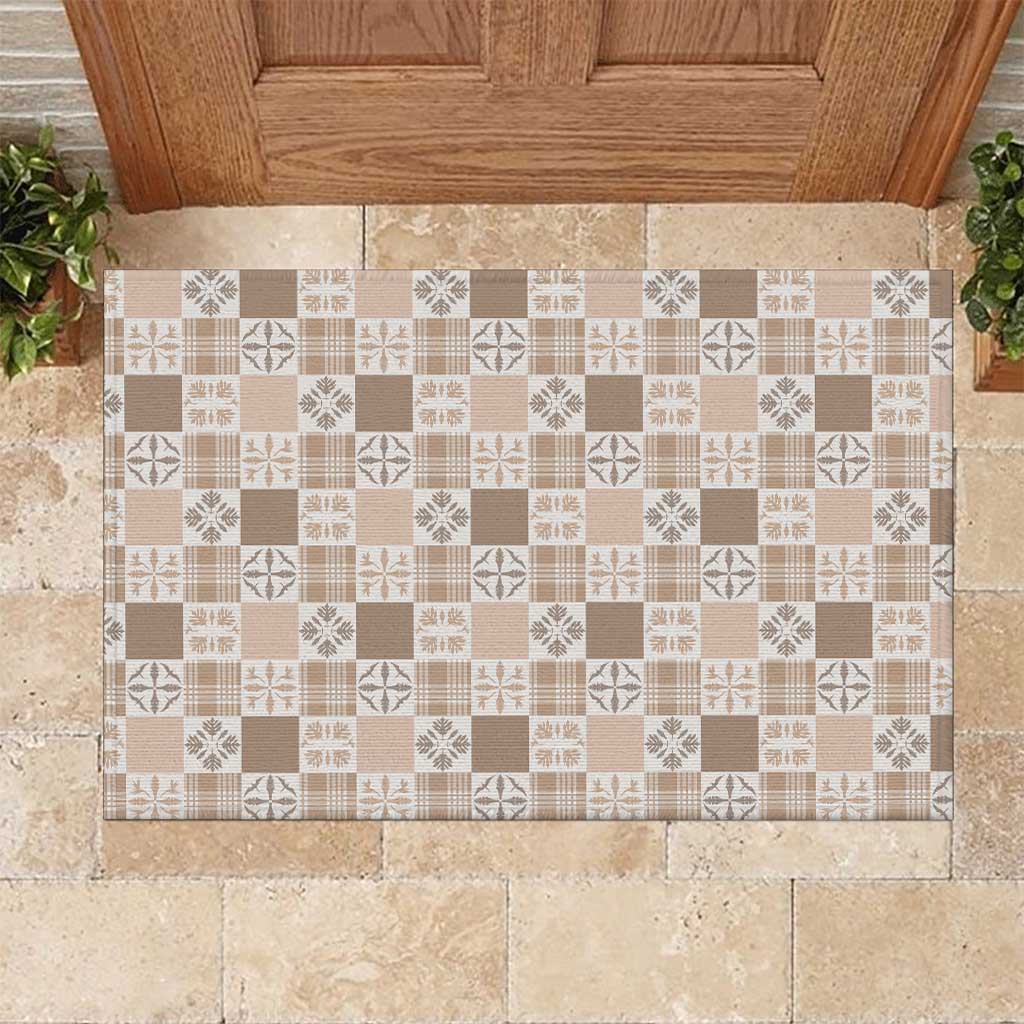 Hawaiian Palaka Quilt Pattern Rubber Doormat Hawaii Culture Bird of Paradise Exotic Motif - Polynesian Pride