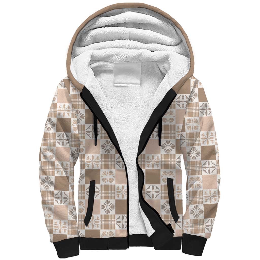 Hawaiian Palaka Quilt Pattern Sherpa Hoodie Hawaii Culture Bird of Paradise Exotic Motif - Polynesian Pride