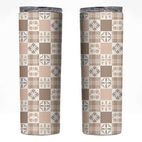 Hawaiian Palaka Quilt Pattern Skinny Tumbler Hawaii Culture Bird of Paradise Exotic Motif LT9 Beige - Polynesian Pride