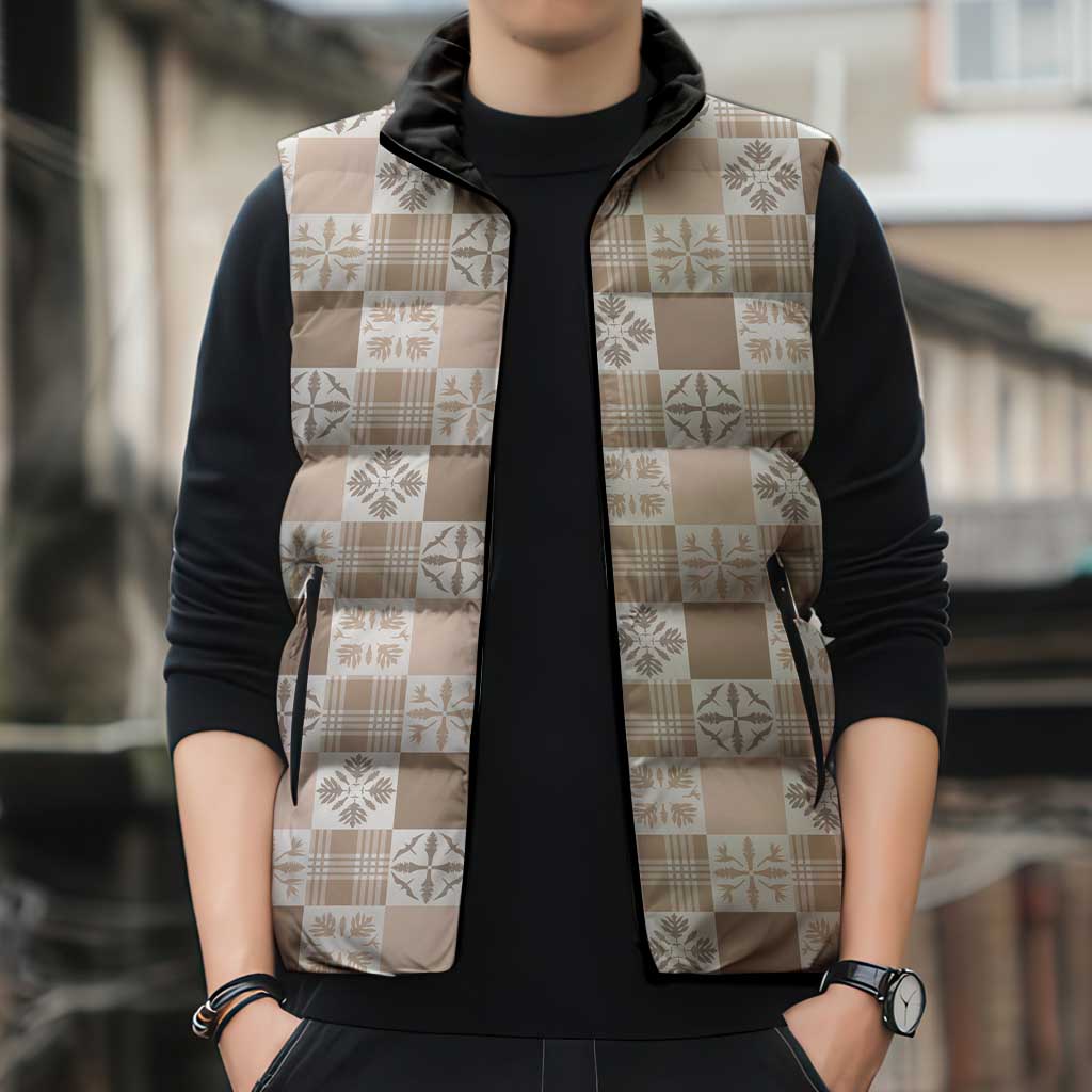 Hawaiian Palaka Quilt Pattern Sleeveless Puffer Jacket Hawaii Culture Bird of Paradise Exotic Motif - Polynesian Pride