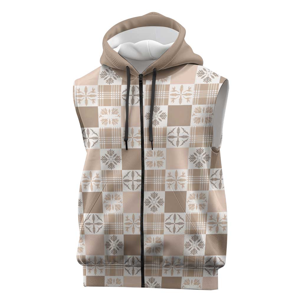 Hawaiian Palaka Quilt Pattern Sleeveless Zip Hoodie Hawaii Culture Bird of Paradise Exotic Motif LT9 Beige - Polynesian Pride