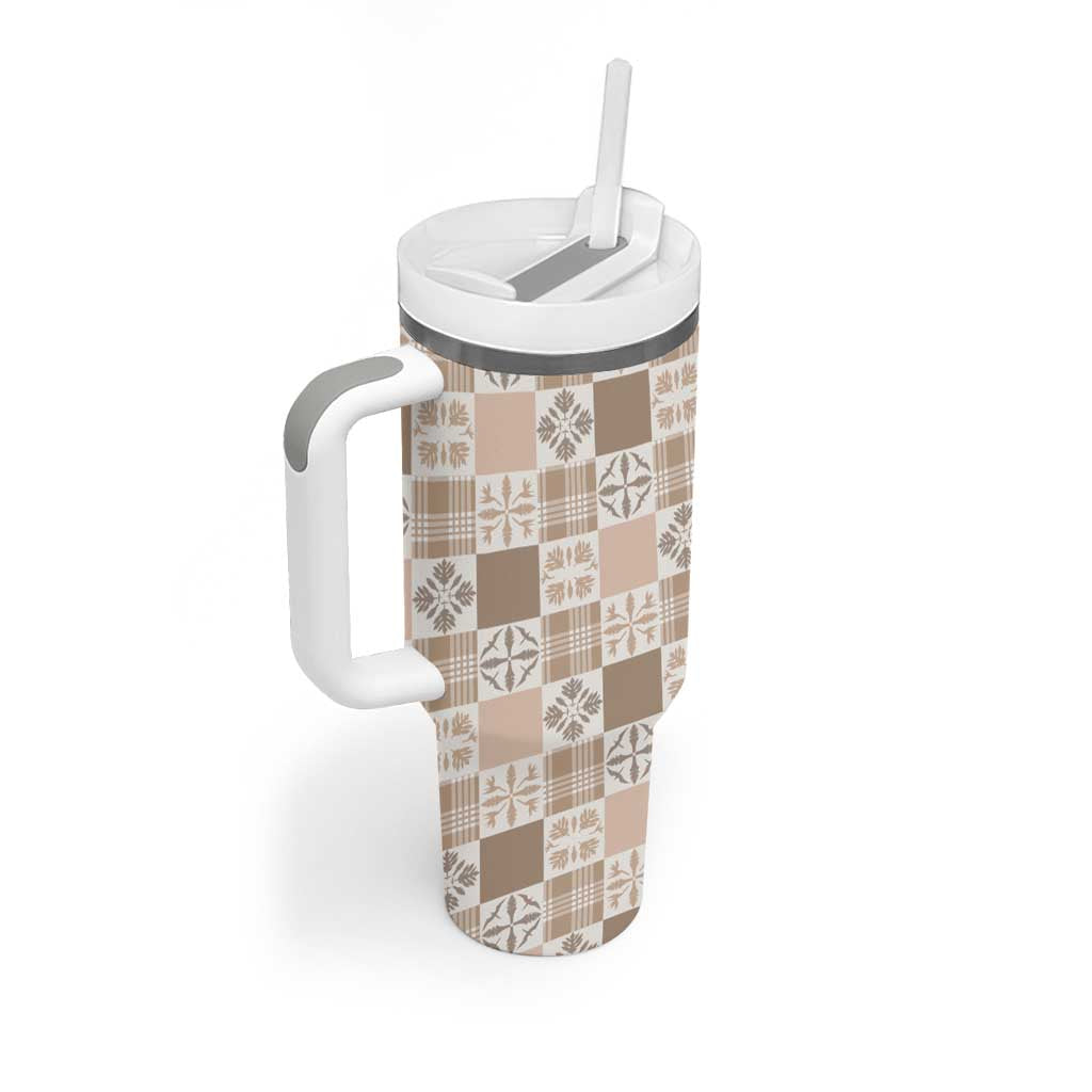 Hawaiian Palaka Quilt Pattern Tumbler With Handle Hawaii Culture Bird of Paradise Exotic Motif - Polynesian Pride