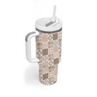 Hawaiian Palaka Quilt Pattern Tumbler With Handle Hawaii Culture Bird of Paradise Exotic Motif - Polynesian Pride