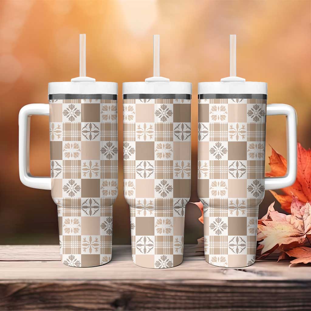 Hawaiian Palaka Quilt Pattern Tumbler With Handle Hawaii Culture Bird of Paradise Exotic Motif - Polynesian Pride