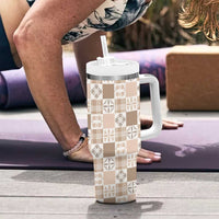 Hawaiian Palaka Quilt Pattern Tumbler With Handle Hawaii Culture Bird of Paradise Exotic Motif - Polynesian Pride