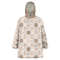 Hawaiian Palaka Quilt Pattern Wearable Blanket Hoodie Hawaii Culture Bird of Paradise Exotic Motif LT9 One Size Beige - Polynesian Pride