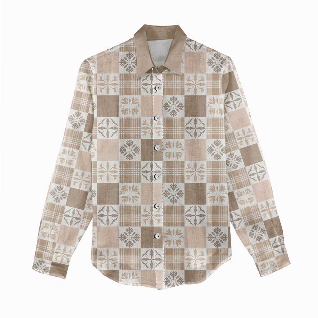 Hawaiian Palaka Quilt Pattern Women Casual Shirt Hawaii Culture Bird of Paradise Exotic Motif LT9 - Polynesian Pride