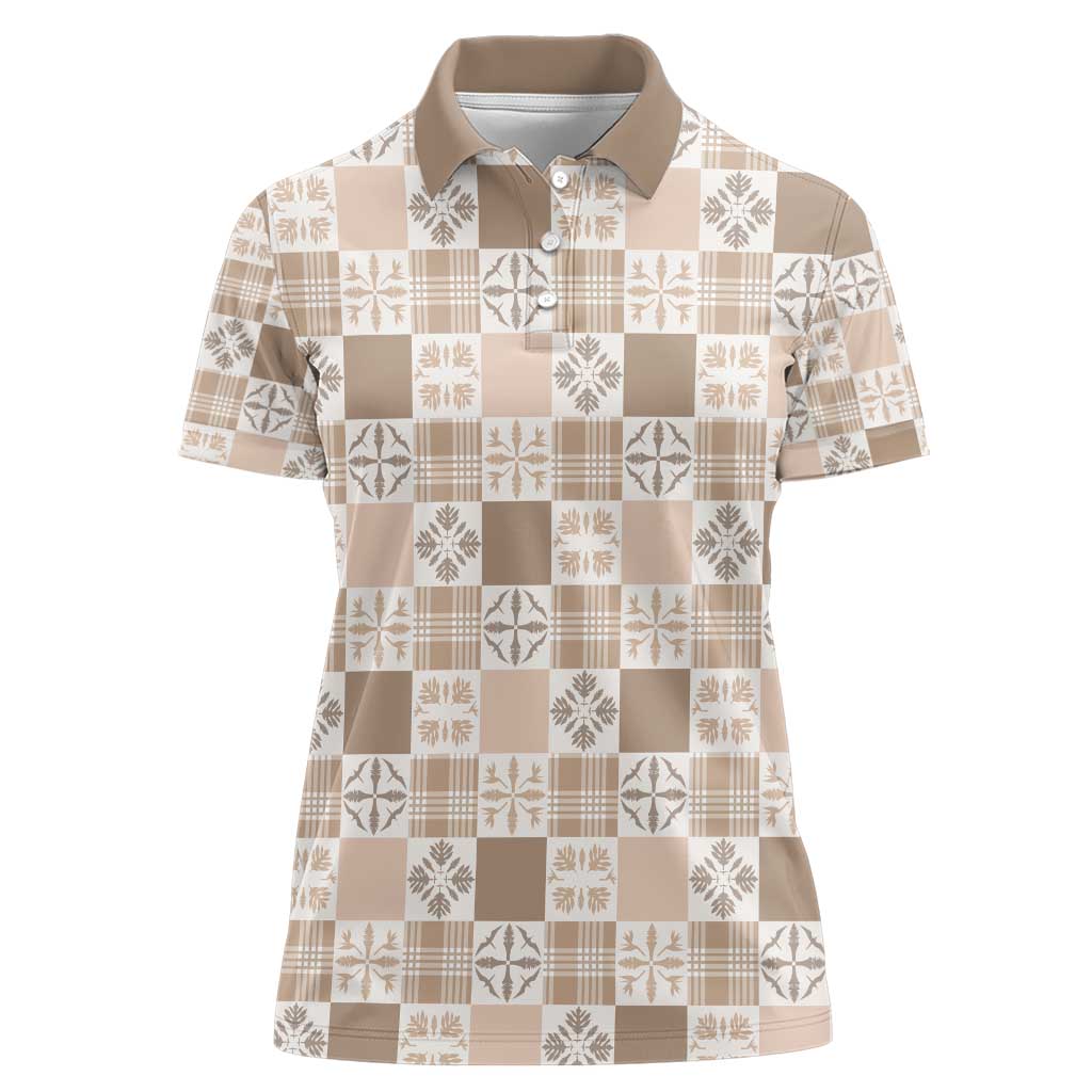 Hawaiian Palaka Quilt Pattern Women Polo Shirt Hawaii Culture Bird of Paradise Exotic Motif LT9 Female Beige - Polynesian Pride