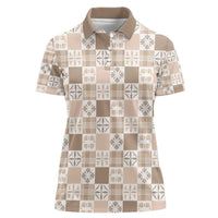 Hawaiian Palaka Quilt Pattern Women Polo Shirt Hawaii Culture Bird of Paradise Exotic Motif LT9 Female Beige - Polynesian Pride