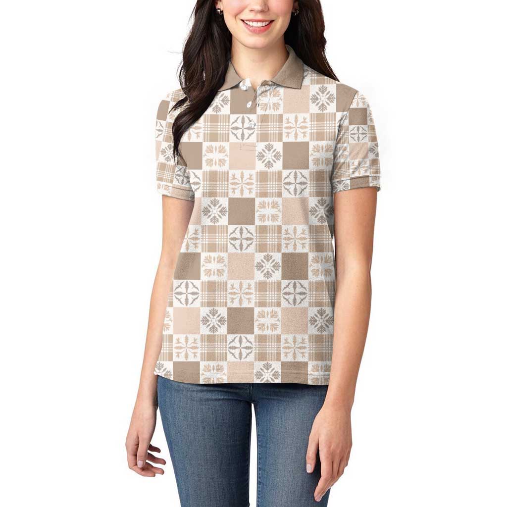 Hawaiian Palaka Quilt Pattern Women Polo Shirt Hawaii Culture Bird of Paradise Exotic Motif LT9 - Polynesian Pride