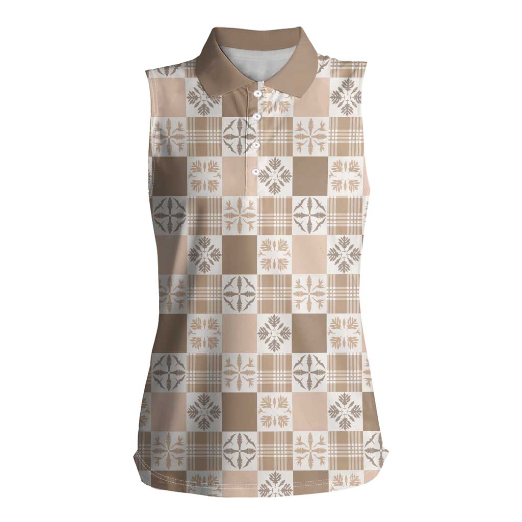 Hawaiian Palaka Quilt Pattern Women Sleeveless Polo Shirt Hawaii Culture Bird of Paradise Exotic Motif LT9 Female Beige - Polynesian Pride