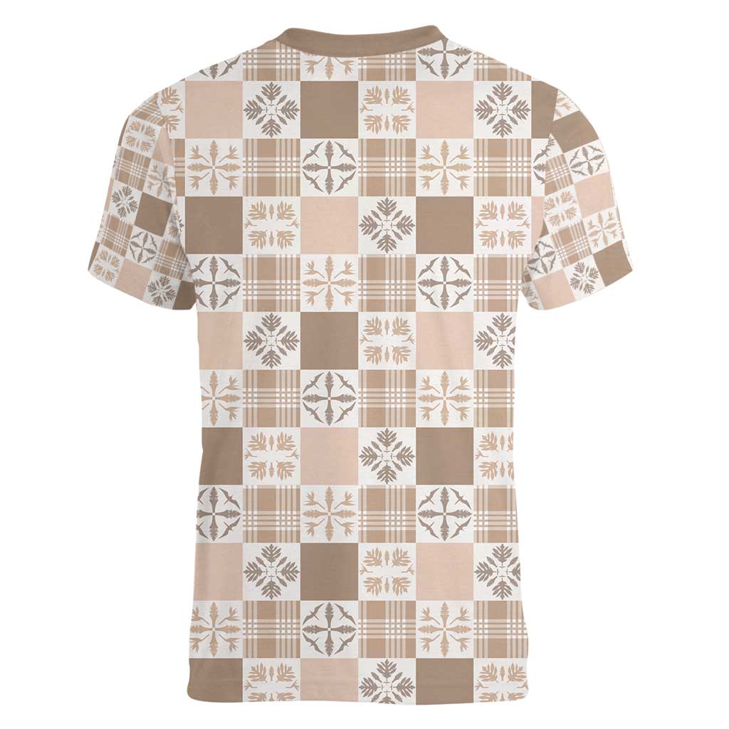 Hawaiian Palaka Quilt Pattern Women V-Neck T-Shirt Hawaii Culture Bird of Paradise Exotic Motif LT9 - Polynesian Pride