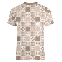 Hawaiian Palaka Quilt Pattern Women V-Neck T-Shirt Hawaii Culture Bird of Paradise Exotic Motif LT9 - Polynesian Pride