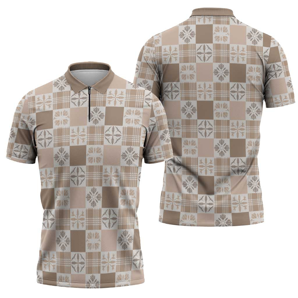 Hawaiian Palaka Quilt Pattern Zipper Polo Shirt Hawaii Culture Bird of Paradise Exotic Motif - Polynesian Pride