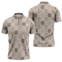 Hawaiian Palaka Quilt Pattern Zipper Polo Shirt Hawaii Culture Bird of Paradise Exotic Motif - Polynesian Pride
