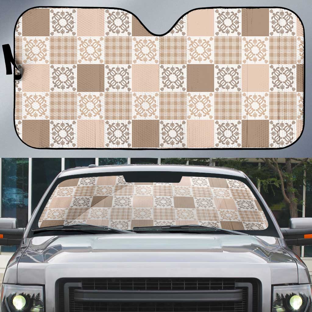 Hawaiian Palaka Quilt Pattern Auto Sun Shade Hawaii Culture Honu Turtle LT9 Beige - Polynesian Pride