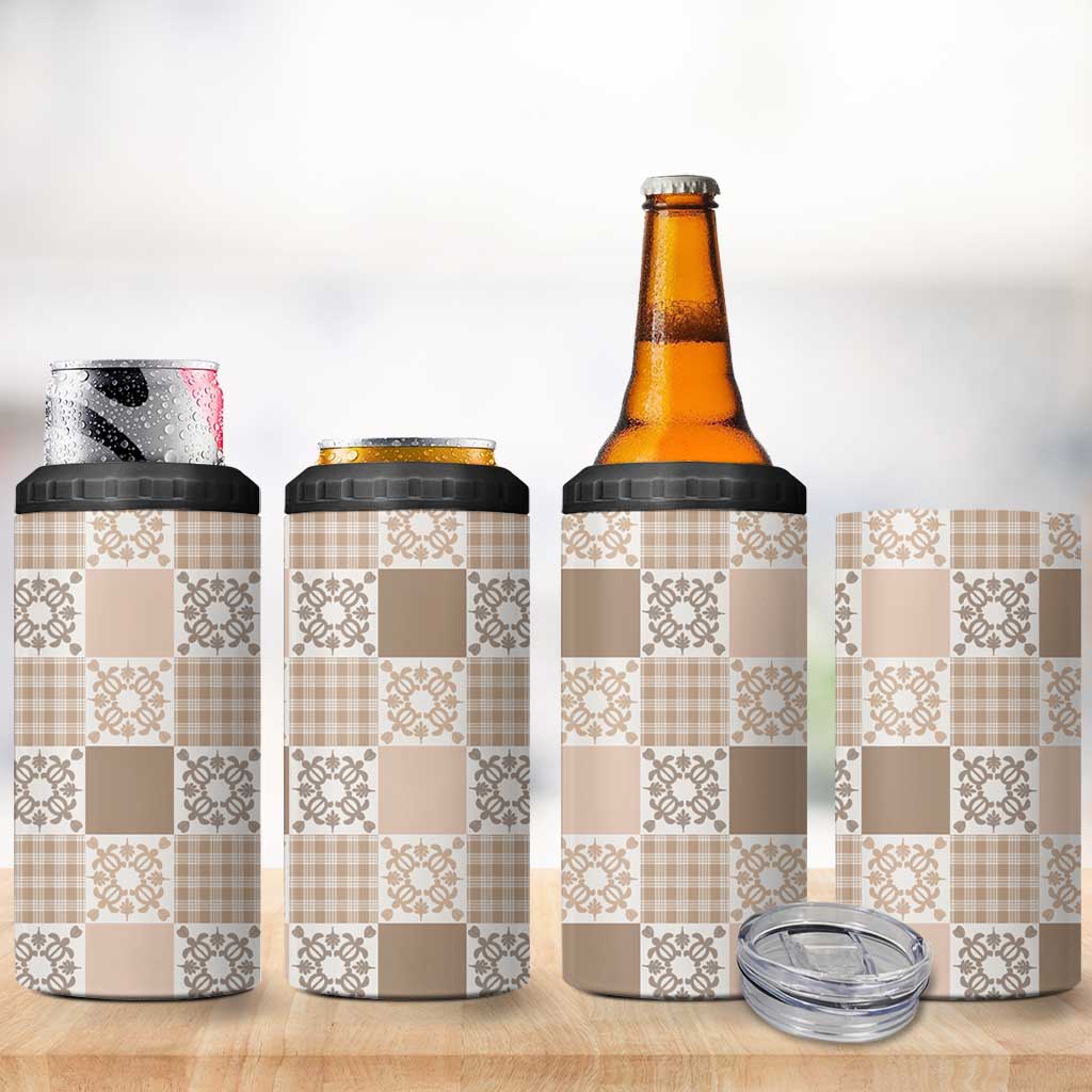 Hawaiian Palaka Quilt Pattern 4 in 1 Can Cooler Tumbler Hawaii Culture Honu Turtle LT9 - Polynesian Pride