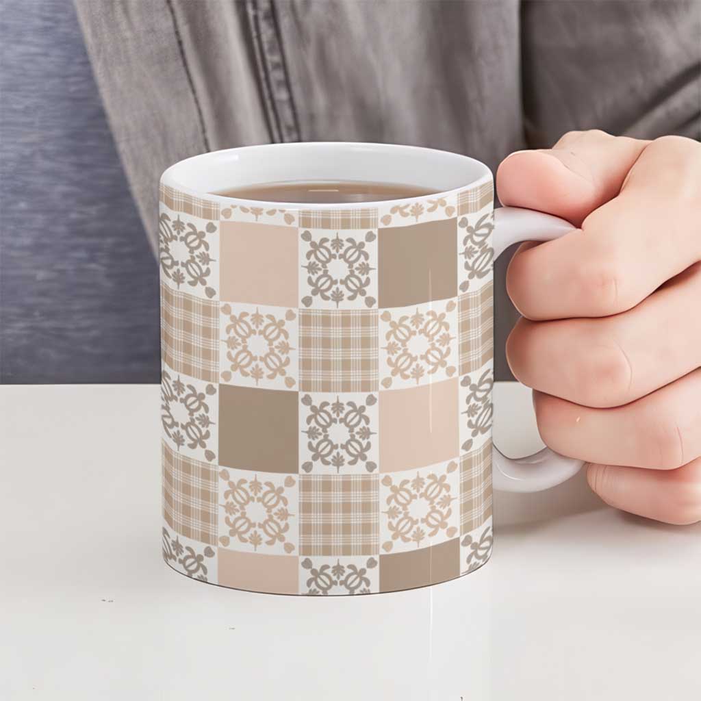 Hawaiian Palaka Quilt Pattern Ceramic Mug Hawaii Culture Honu Turtle - Polynesian Pride