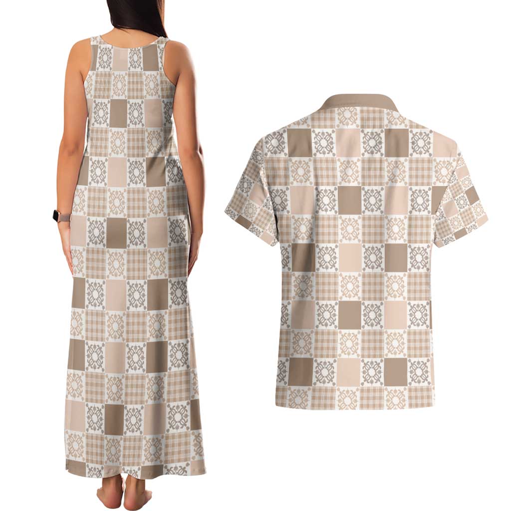 Hawaiian Palaka Quilt Pattern Couples Matching Tank Maxi Dress and Hawaiian Shirt Hawaii Culture Honu Turtle - Polynesian Pride