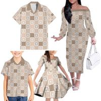 Hawaiian Palaka Quilt Pattern Family Matching Off The Shoulder Long Sleeve Dress and Hawaiian Shirt Hawaii Culture Honu Turtle LT9 - Polynesian Pride