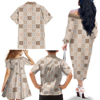 Hawaiian Palaka Quilt Pattern Family Matching Off The Shoulder Long Sleeve Dress and Hawaiian Shirt Hawaii Culture Honu Turtle LT9 - Polynesian Pride