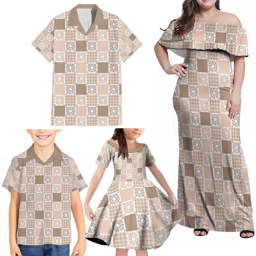 Hawaiian Palaka Quilt Pattern Family Matching Off Shoulder Maxi Dress and Hawaiian Shirt Hawaii Culture Honu Turtle LT9 - Polynesian Pride
