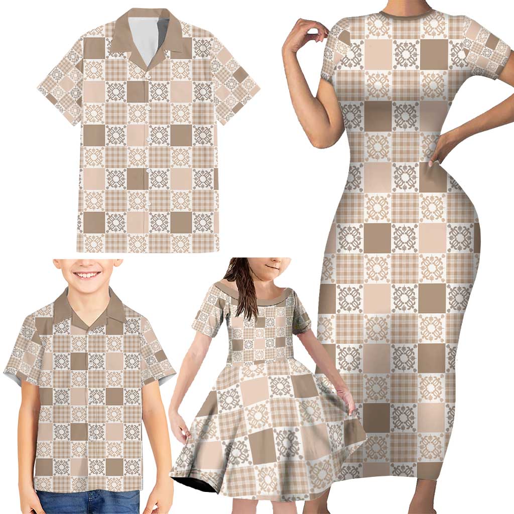 Hawaiian Palaka Quilt Pattern Family Matching Short Sleeve Bodycon Dress and Hawaiian Shirt Hawaii Culture Honu Turtle LT9 - Polynesian Pride