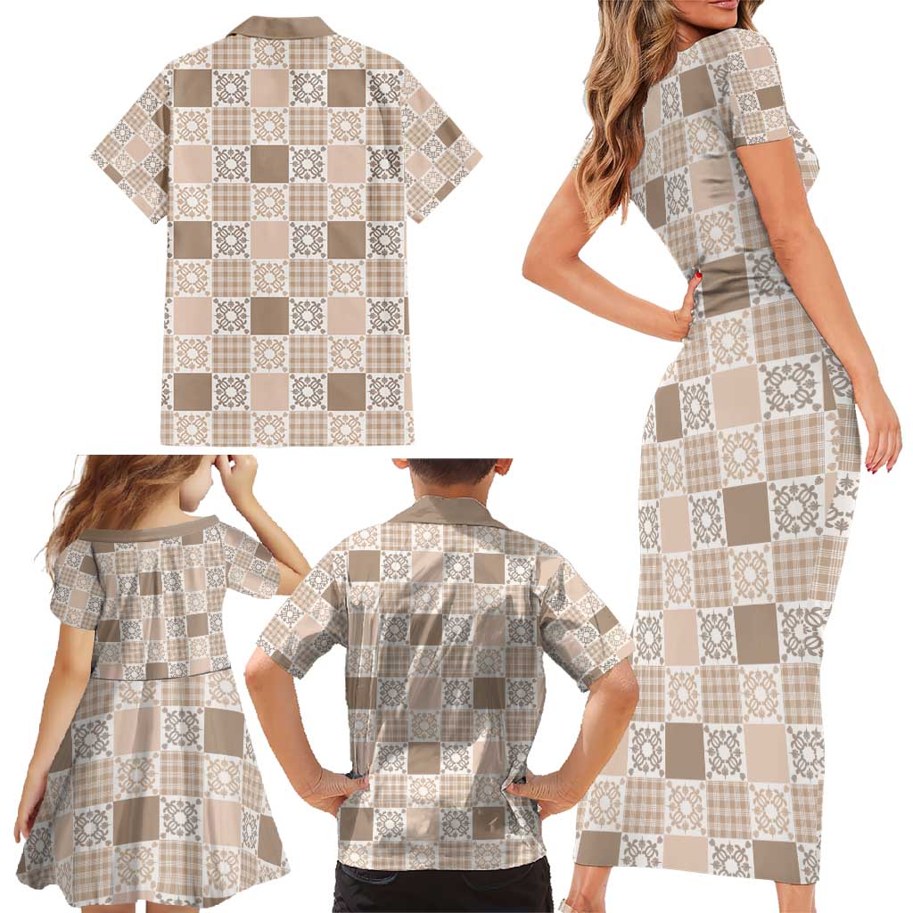 Hawaiian Palaka Quilt Pattern Family Matching Short Sleeve Bodycon Dress and Hawaiian Shirt Hawaii Culture Honu Turtle LT9 - Polynesian Pride