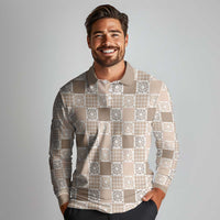 Hawaiian Palaka Quilt Pattern Long Sleeve Polo Shirt Hawaii Culture Honu Turtle - Polynesian Pride
