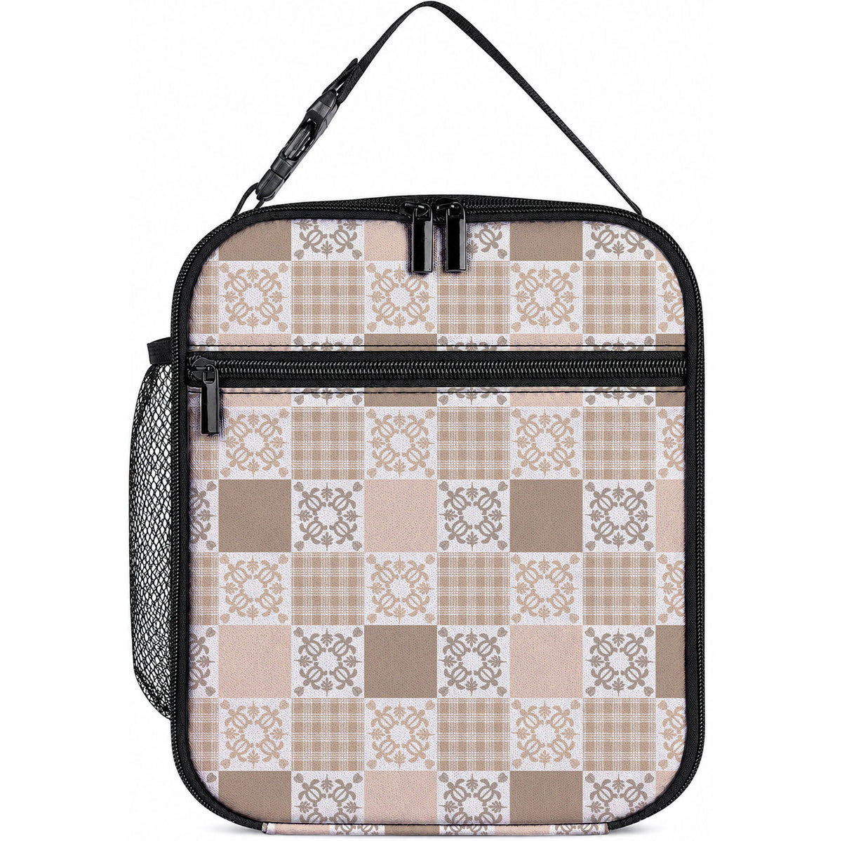 Hawaiian Palaka Quilt Pattern Lunch Bag Hawaii Culture Honu Turtle LT9 10.2 × 8.3 × 4.3 inch Beige - Polynesian Pride