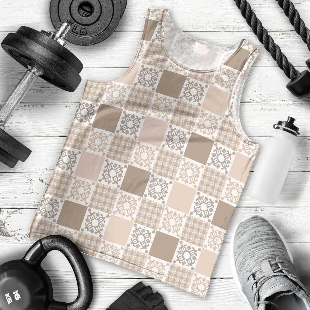 Hawaiian Palaka Quilt Pattern Men Tank Top Hawaii Culture Honu Turtle - Polynesian Pride