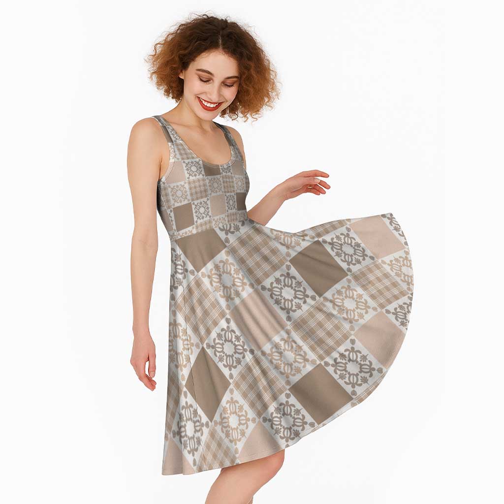 Hawaiian Palaka Quilt Pattern Midi Dress Hawaii Culture Honu Turtle - Polynesian Pride