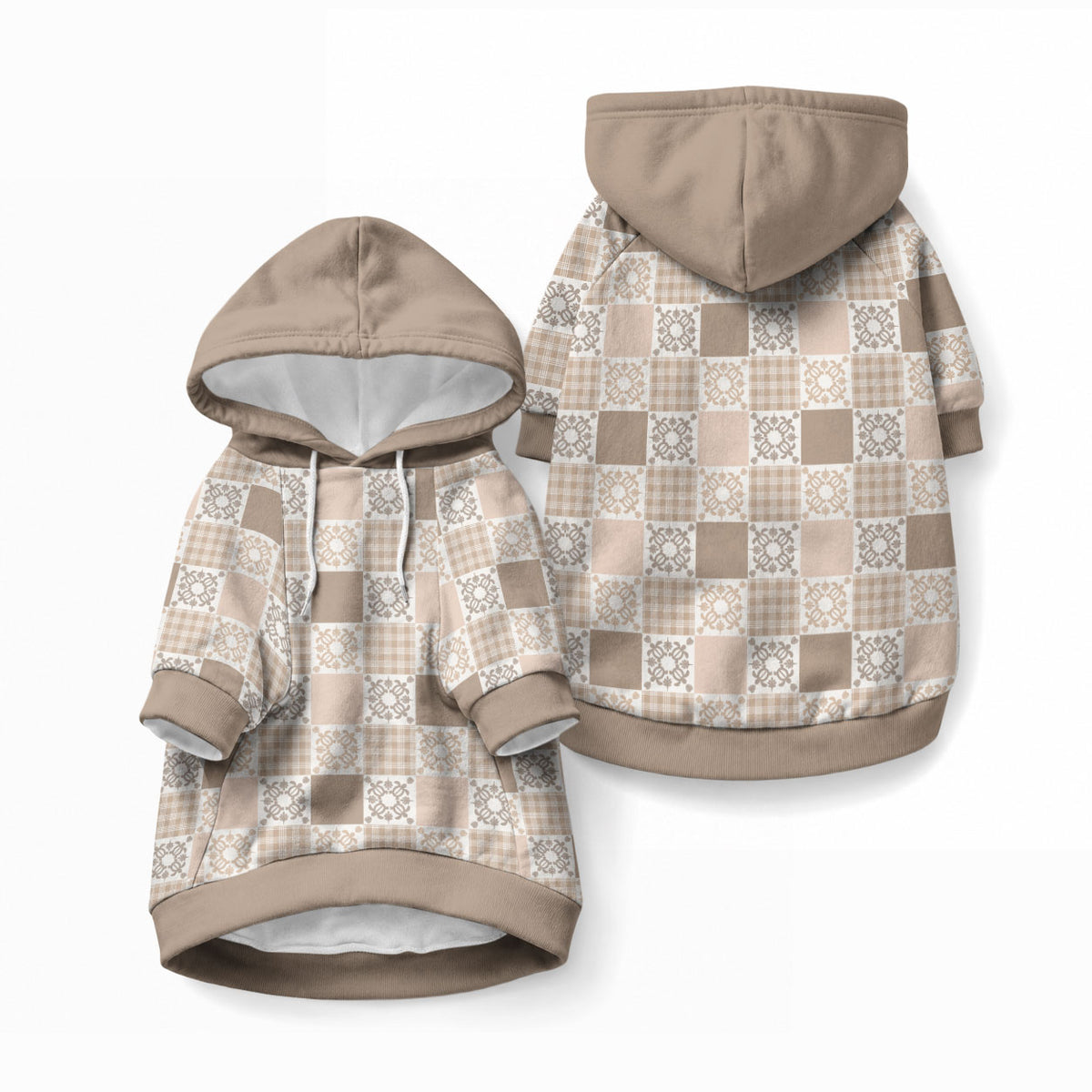 Hawaiian Palaka Quilt Pattern Pet Hoodie Hawaii Culture Honu Turtle LT9 Pullover Beige - Polynesian Pride
