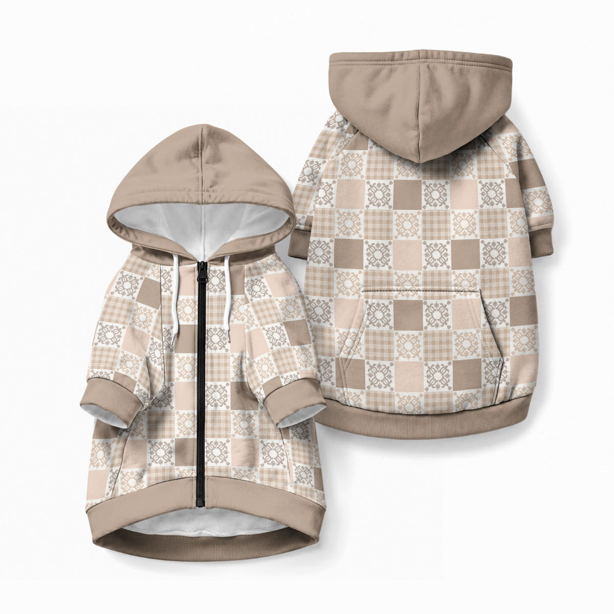 Hawaiian Palaka Quilt Pattern Pet Hoodie Hawaii Culture Honu Turtle LT9 Zip-up Beige - Polynesian Pride