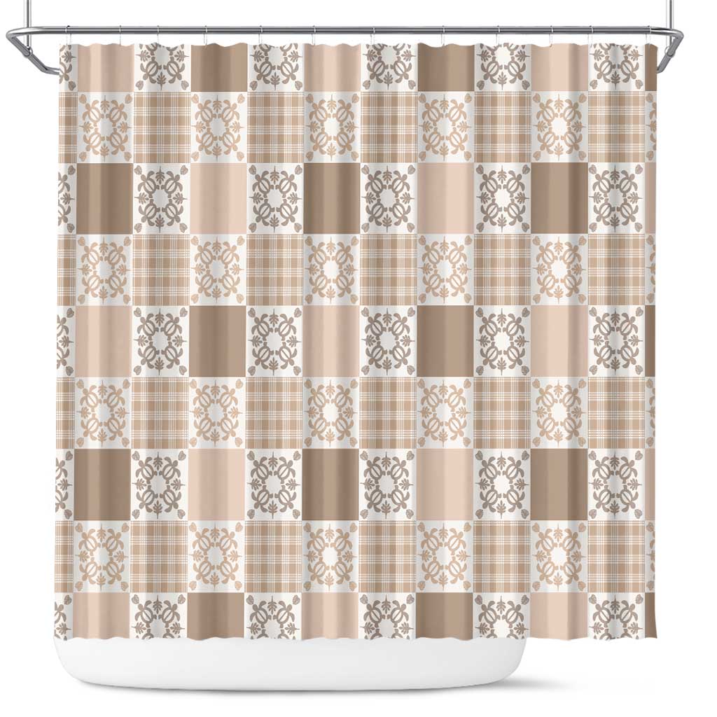 Hawaiian Palaka Quilt Pattern Shower Curtain Hawaii Culture Honu Turtle LT9 Beige - Polynesian Pride