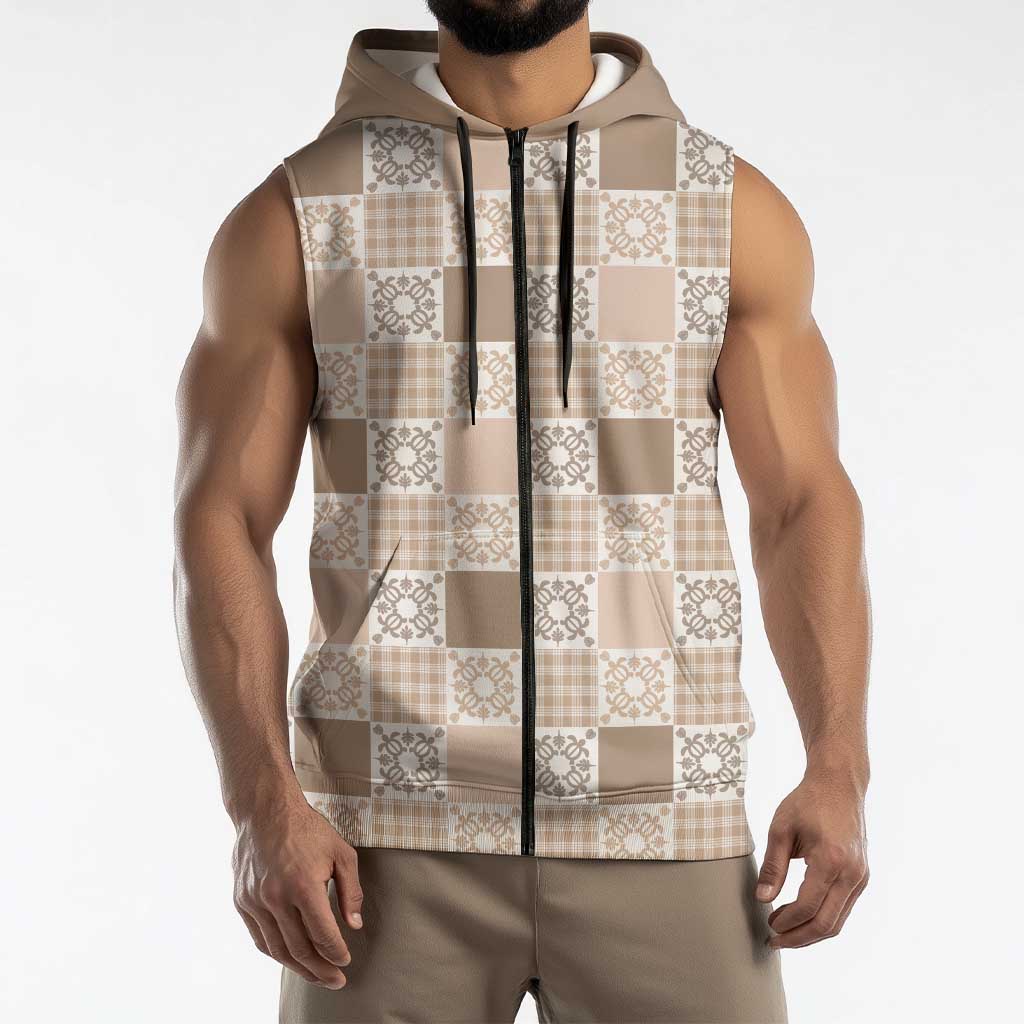 Hawaiian Palaka Quilt Pattern Sleeveless Zip Hoodie Hawaii Culture Honu Turtle - Polynesian Pride