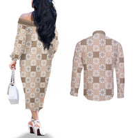 Hawaiian Palaka Quilt Pattern Couples Matching Off The Shoulder Long Sleeve Dress and Long Sleeve Button Shirt Hawaii Culture Pineapple - Polynesian Pride