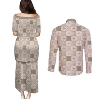 Hawaiian Palaka Quilt Pattern Couples Matching Puletasi and Long Sleeve Button Shirt Hawaii Culture Pineapple - Polynesian Pride
