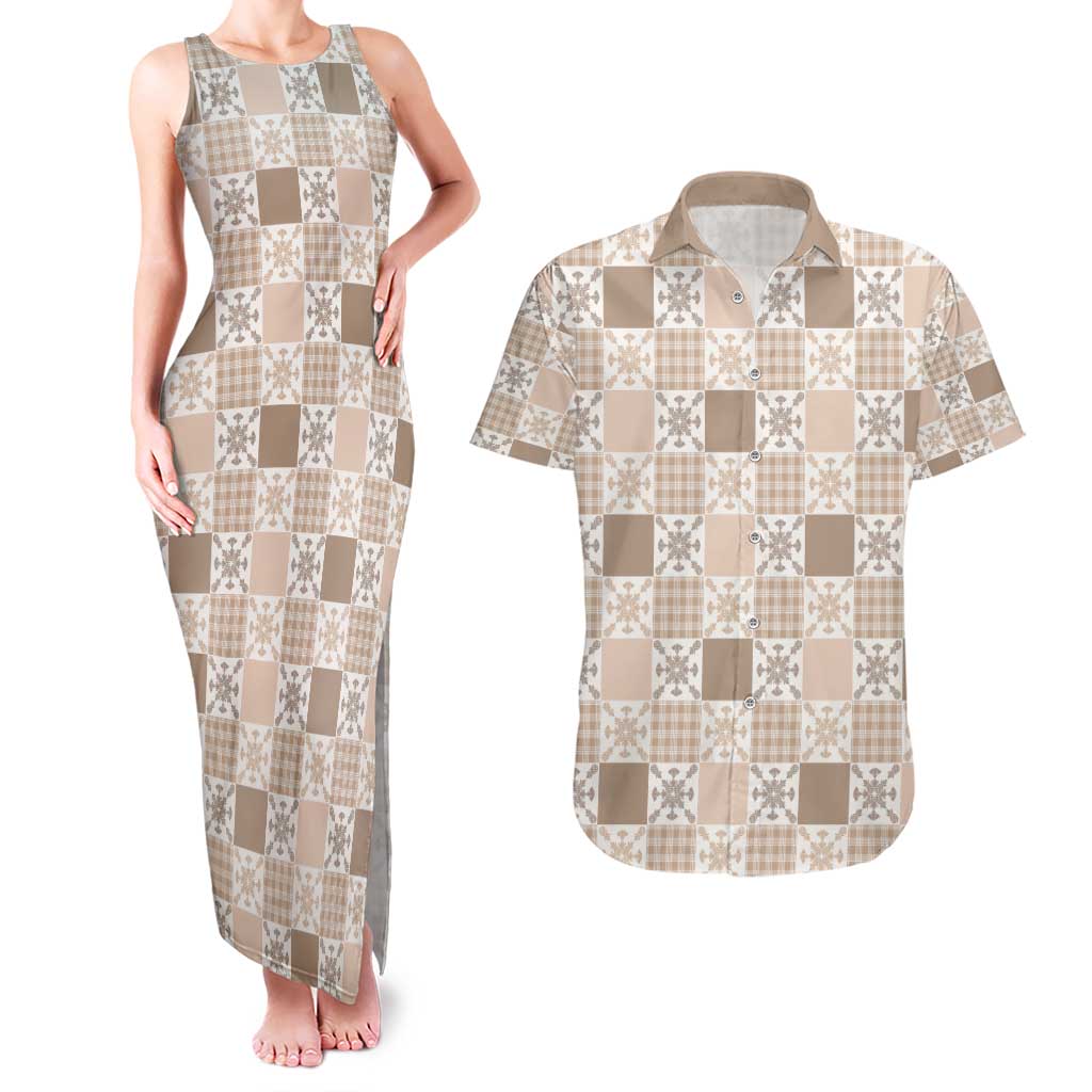 Hawaiian Palaka Quilt Pattern Couples Matching Tank Maxi Dress and Hawaiian Shirt Hawaii Culture Pineapple - Polynesian Pride