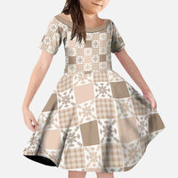 Hawaiian Palaka Quilt Pattern Family Matching Long Sleeve Bodycon Dress and Hawaiian Shirt Hawaii Culture Pineapple LT9 Daughter's Dress Beige - Polynesian Pride