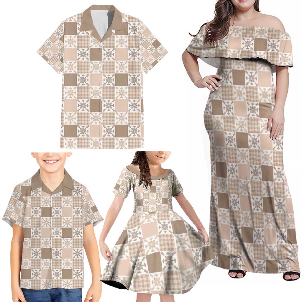 Hawaiian Palaka Quilt Pattern Family Matching Off Shoulder Maxi Dress and Hawaiian Shirt Hawaii Culture Pineapple LT9 - Polynesian Pride