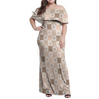 Hawaiian Palaka Quilt Pattern Family Matching Off Shoulder Maxi Dress and Hawaiian Shirt Hawaii Culture Pineapple LT9 Mom's Dress Beige - Polynesian Pride
