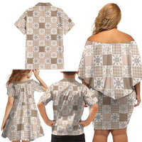 Hawaiian Palaka Quilt Pattern Family Matching Off Shoulder Short Dress and Hawaiian Shirt Hawaii Culture Pineapple LT9 - Polynesian Pride