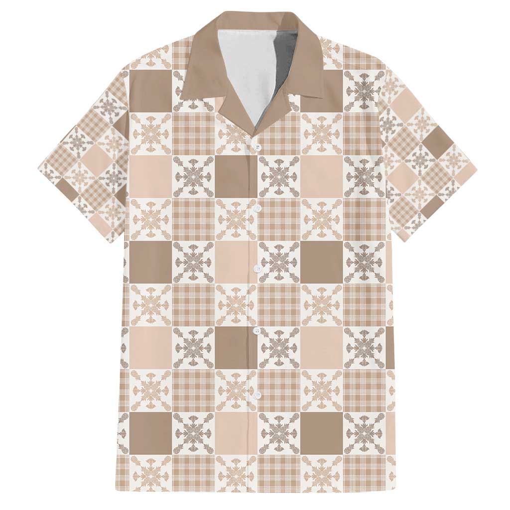 Hawaiian Palaka Quilt Pattern Family Matching Summer Maxi Dress and Hawaiian Shirt Hawaii Culture Pineapple LT9 Dad's Shirt - Short Sleeve Beige - Polynesian Pride